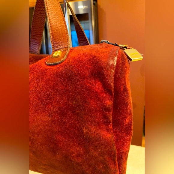 LOEWE Reddish-Auburn Suede Anagram Handbag, GUC - Picture 10 of 16